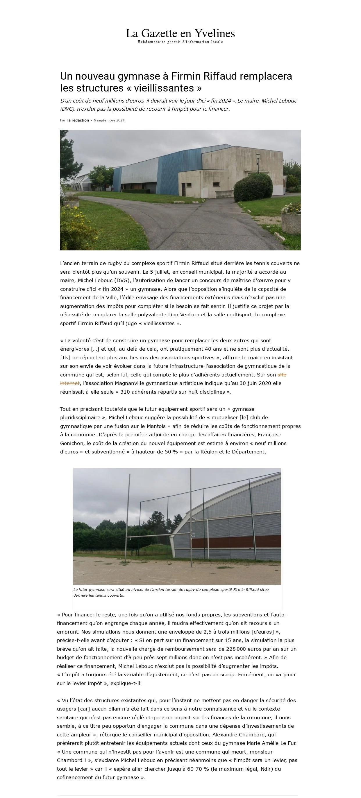 CONSTRUCTION D’UN GYMNASE — 09/09/21