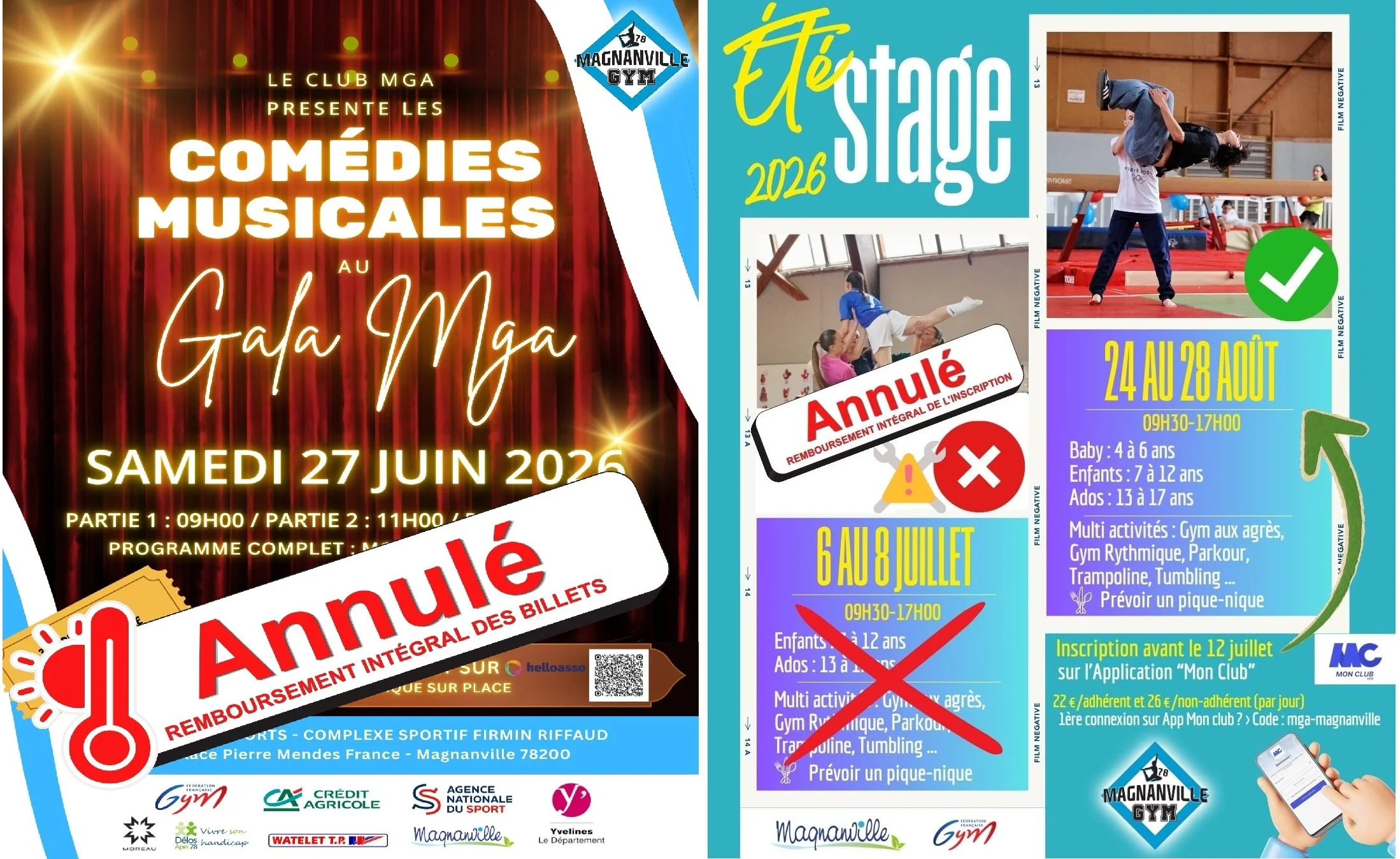 ANNULATION : GALA / STAGE JUILLET /  TEST D’ENTREE + REPORT : PORTES-OUVERTES