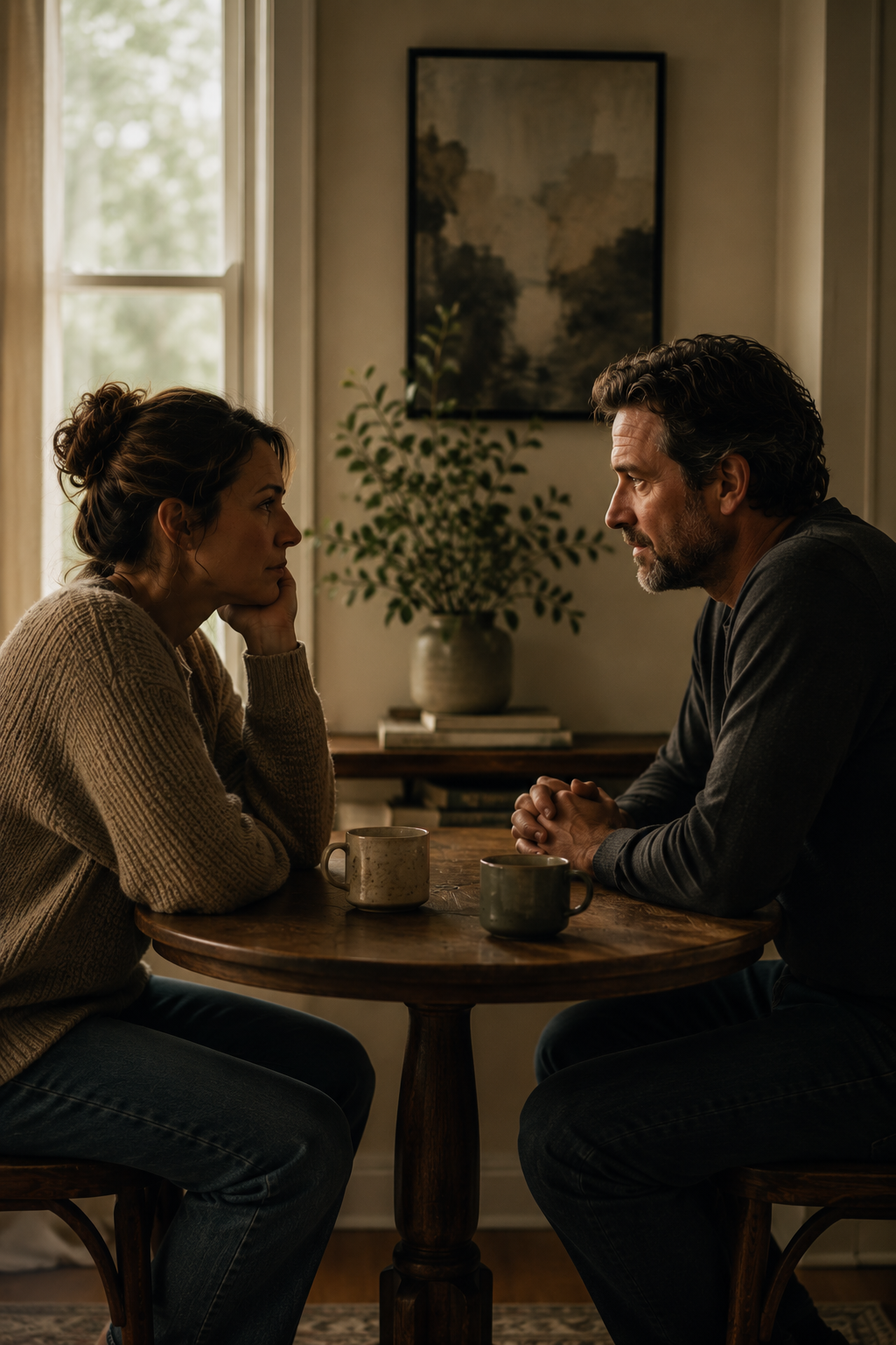 Couple in conversation during Relational Life Therapy (RLT) couples counseling session in Santa Monica, California.