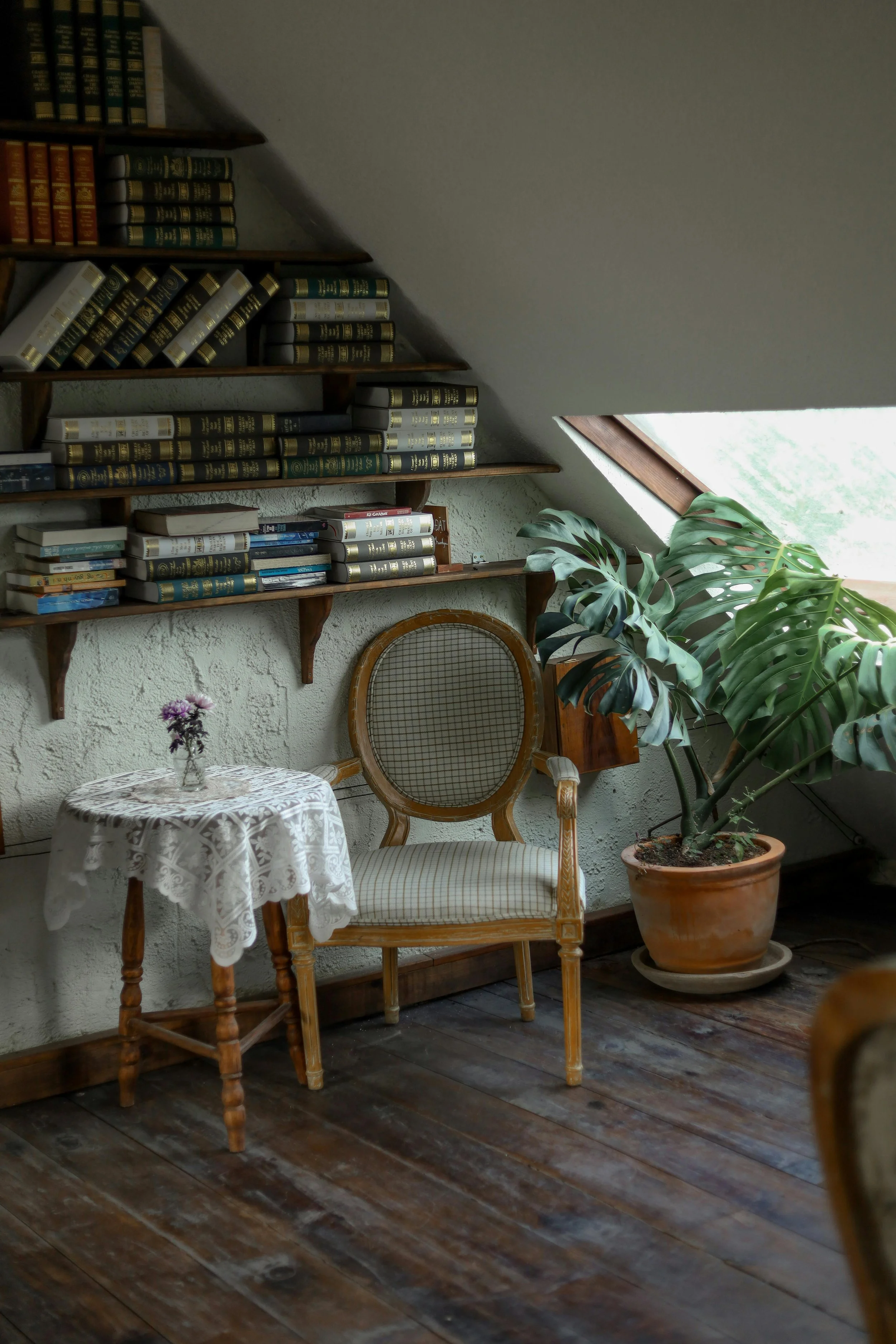 Inviting reading corner with natural light, symbolizing safety, rest, and contemplation.