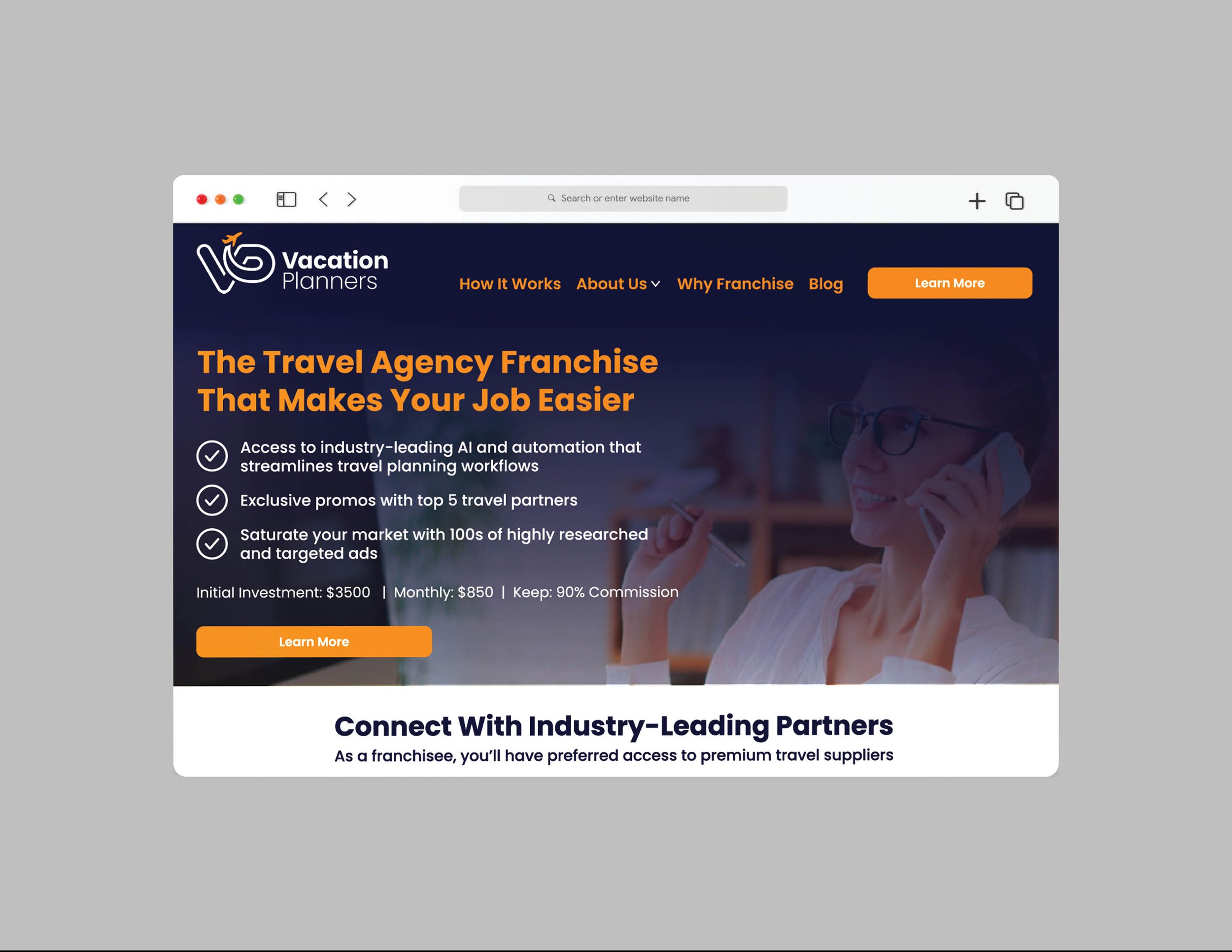 Vacation Planners Franchise Website Wireframe
