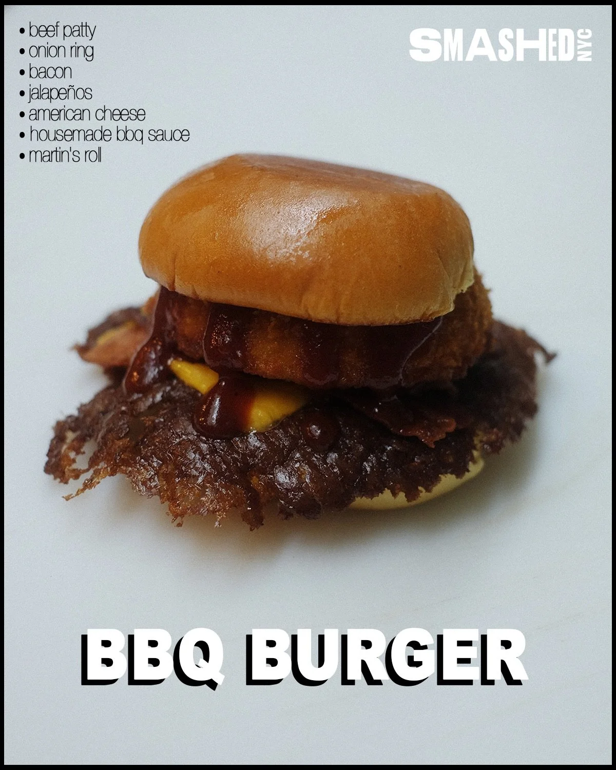 BBQ BURGER

📍516 Hudson St New York, NY 10014 (West Village)
📍94 Third Ave New York, NY 10003 (East Village)
📍55 Water St Brooklyn, NY 11201 (Time-Out Market)