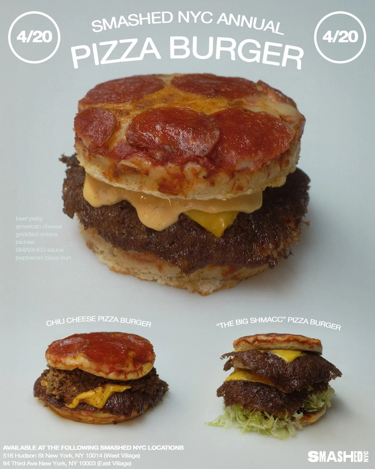 THE PIZZA BURGER RETURNS | 04.20.26

📍516 Hudson St New York, NY 10014 (West Village)
📍94 Third Ave New York, NY 10003 (East Village)