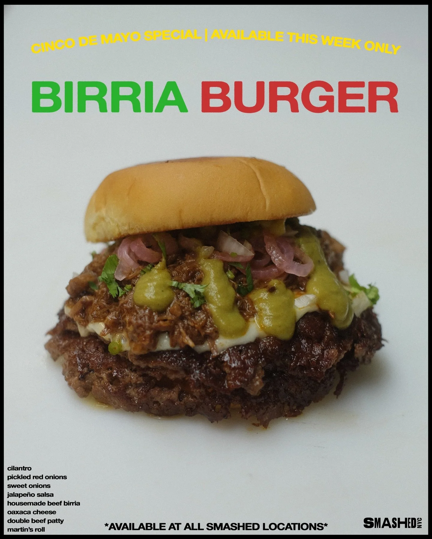 BIRRIA BURGER

📍516 Hudson St New York, NY 10014 (West Village)
📍94 Third Ave New York, NY 10003 (East Village)
📍55 Water St Brooklyn, NY 11201 (Dumbo)
📍124 E 14th St, New York, NY 10003 (Union Square)