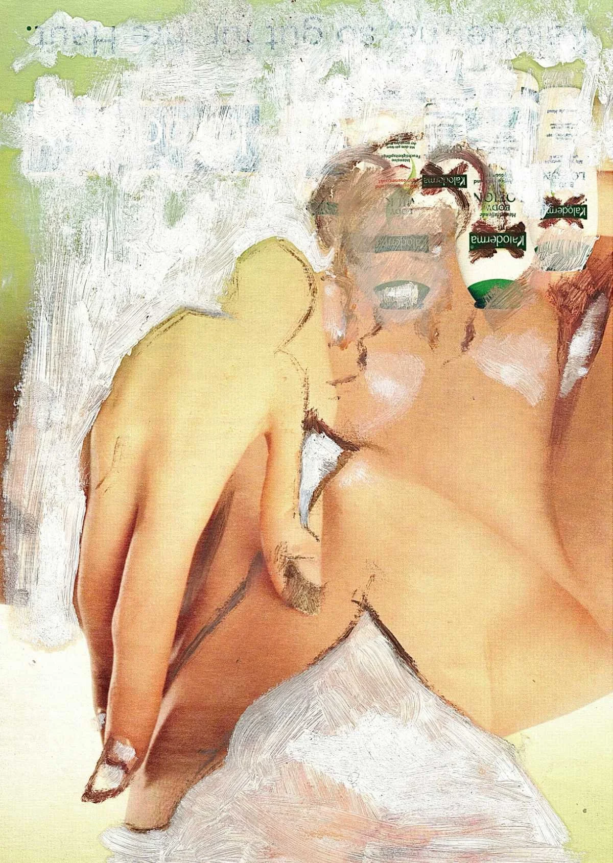 Fits Miss by Martin Lytke, acrylic overpainting on a fashion magazine page transforming a reclining figure into an ambiguous contemporary composition.