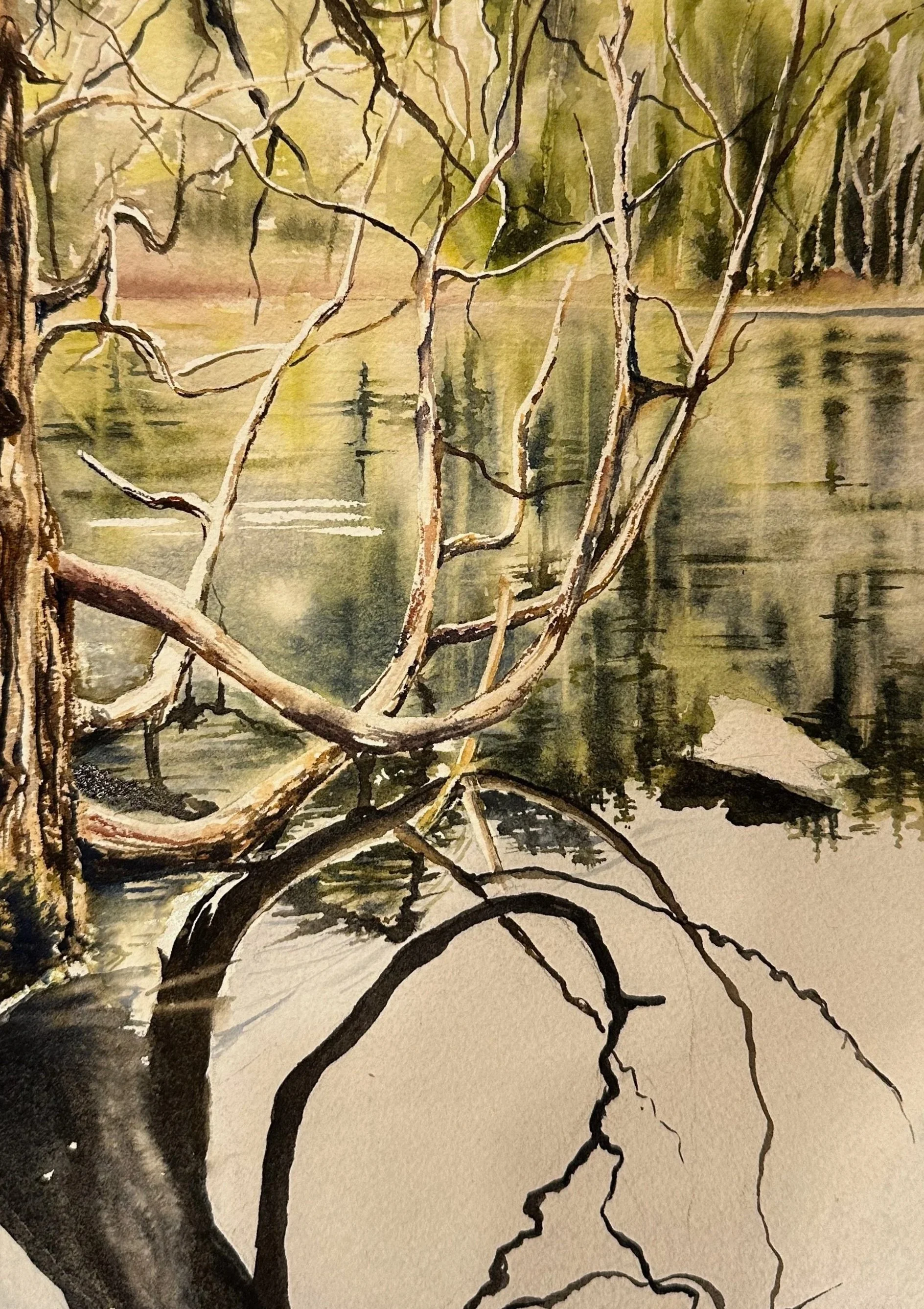 "Dark Reflections", 5x7 watercolor on paper