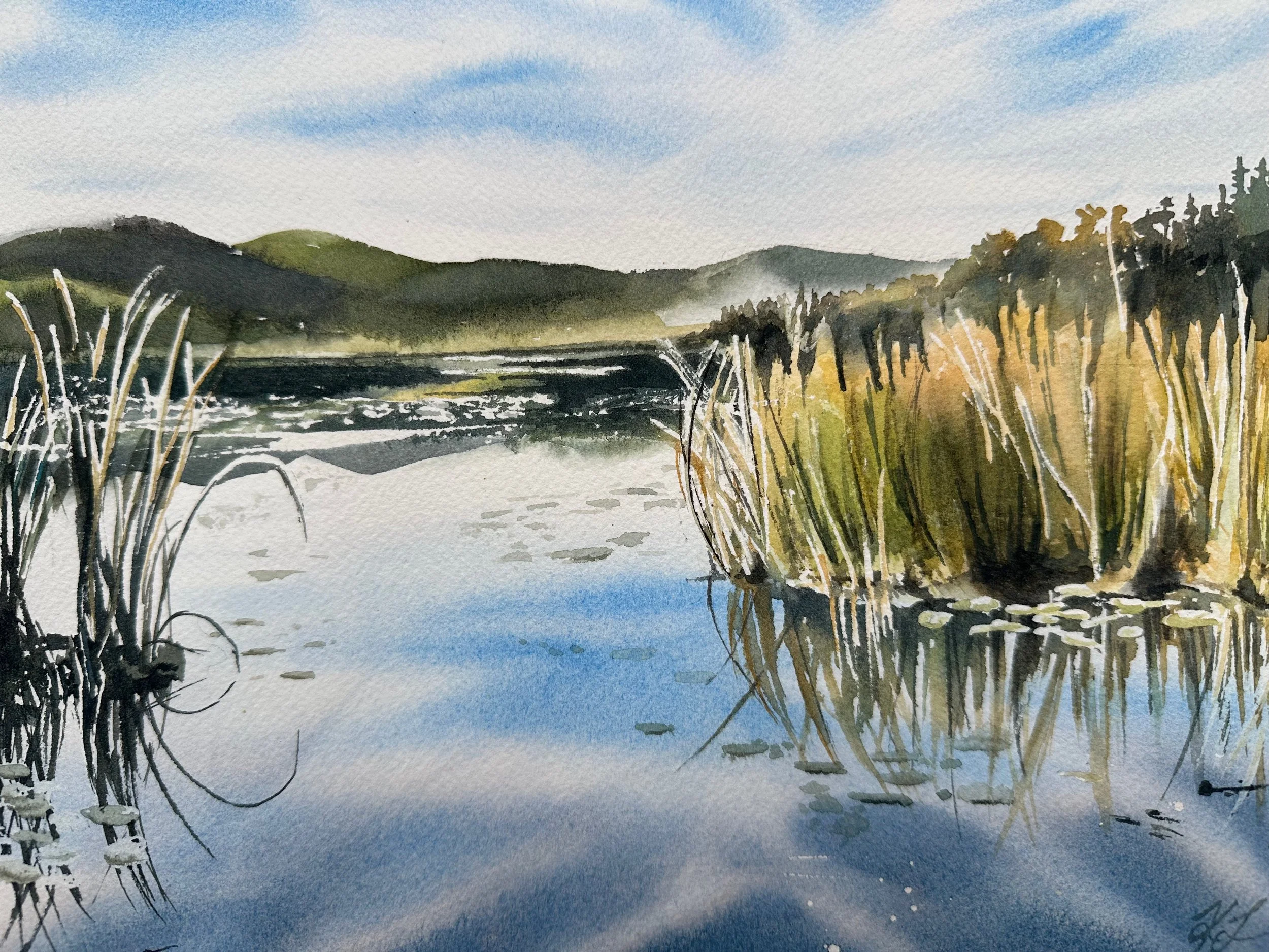 "Through the Reeds", 8x10 watercolor on paper