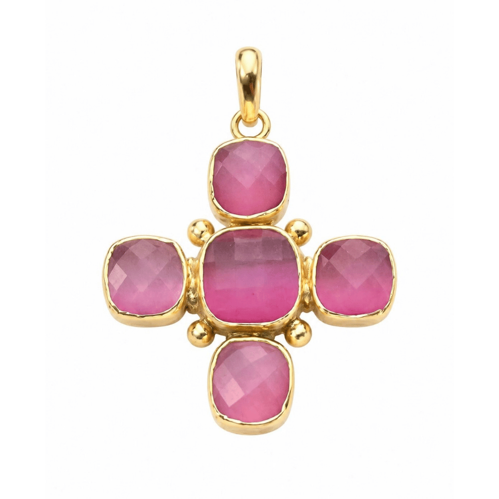 Gem Stone Cross - Pink Cats Eye