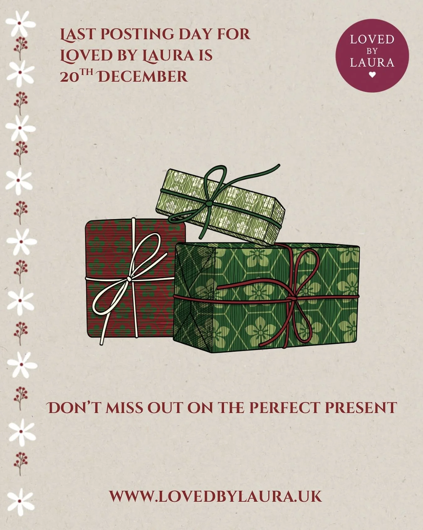 💫Make sure you get your gift orders in now so they arrive in time for Christmas! 🎄#lovedbylaura #ordernow #lastpostingday #gifts #presents