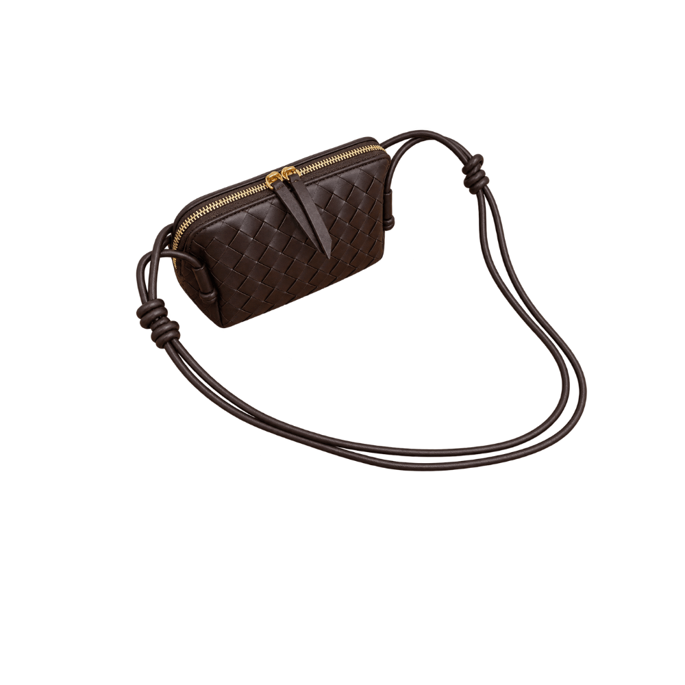 The Woven Leather Crossbody - Chestnut Brown