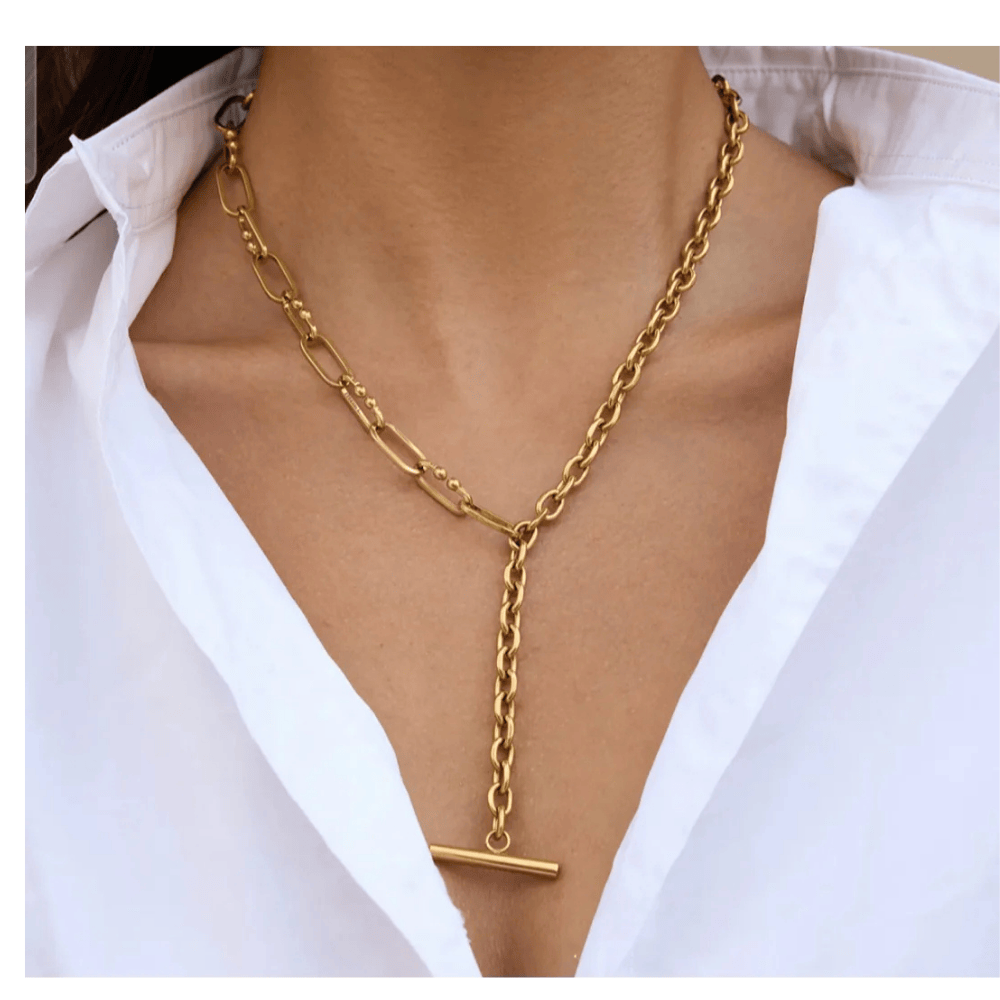 T-Bar Lariat Gold Necklace