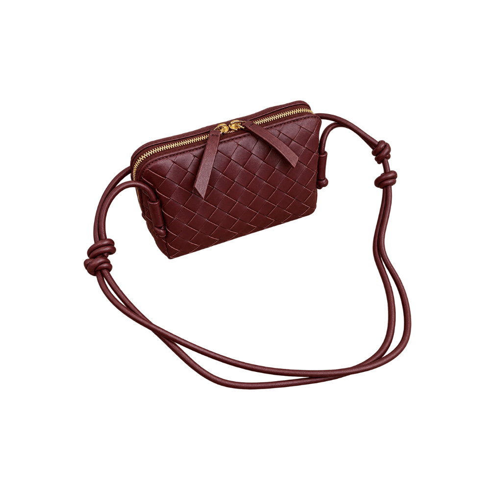 The Woven Leather Crossbody - Burgundy