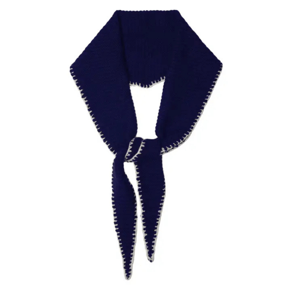 Stitch Edge Cashmere Diamond Skinny Scarf - Navy