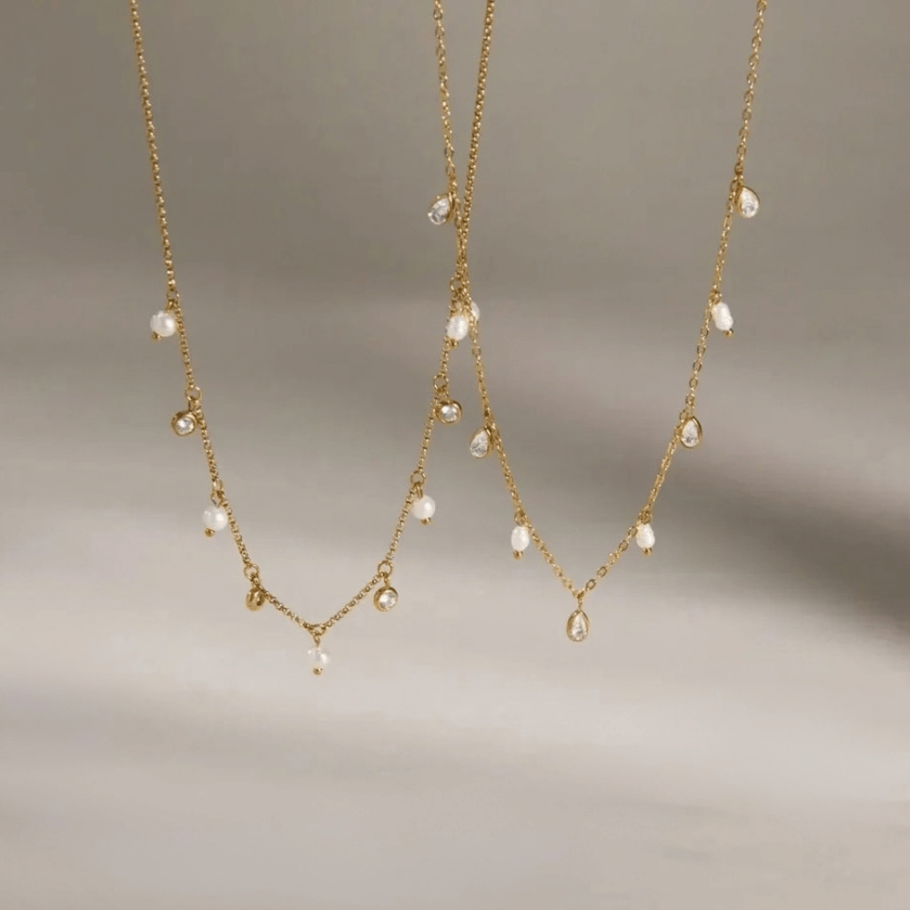 Pearl and Crystal Charm Necklace