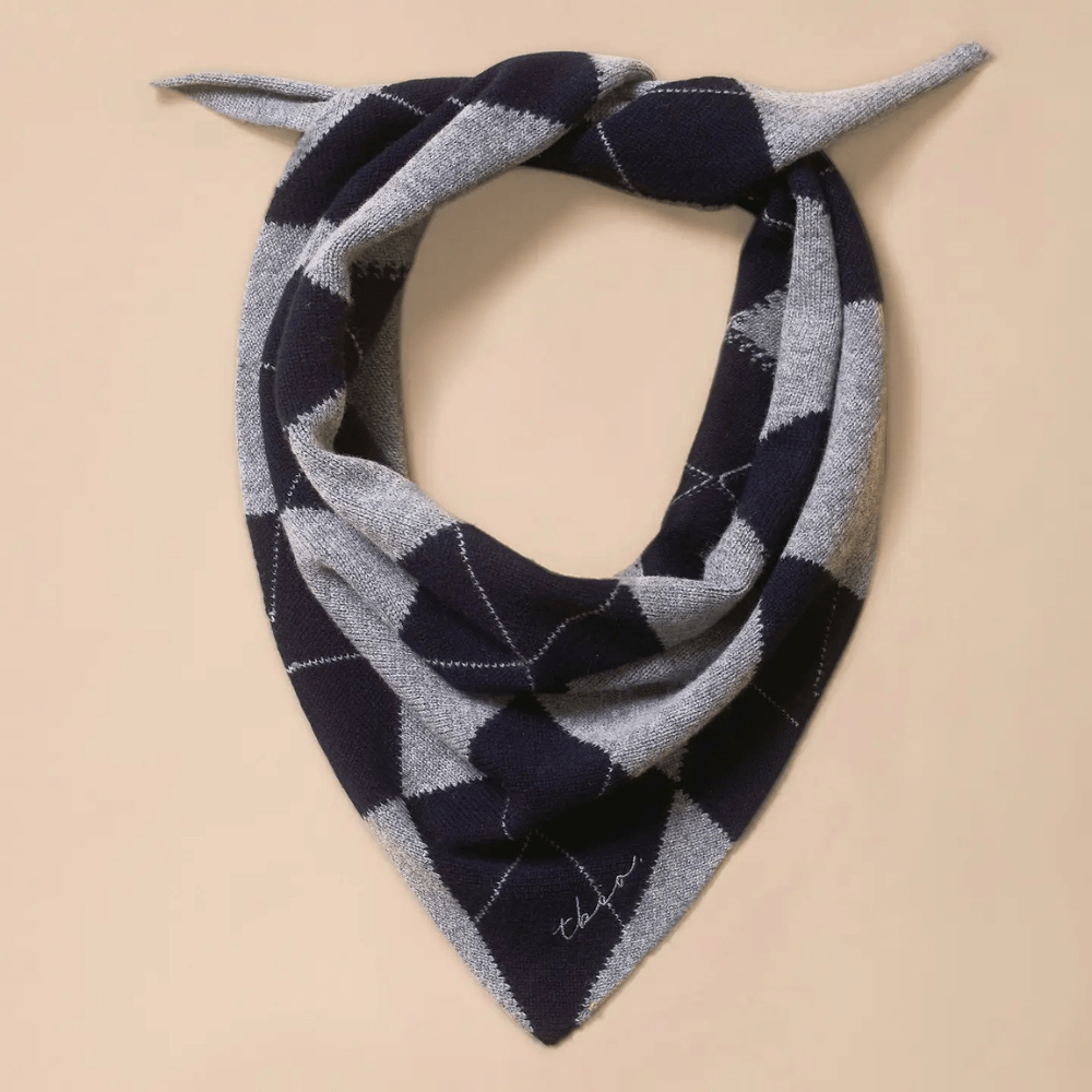 Navy and Grey Argyle Triangle Scarf