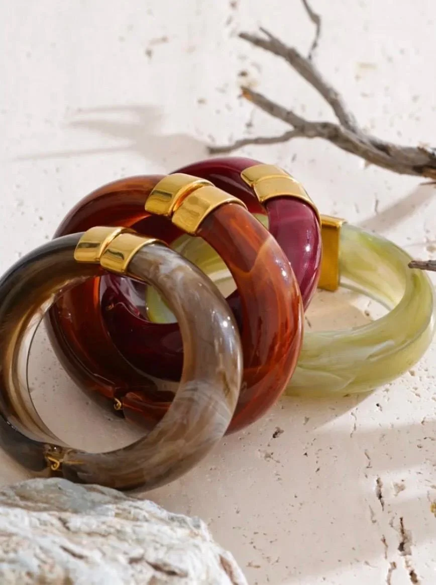 Chunky Acrylic Bangle with Gold Clasp