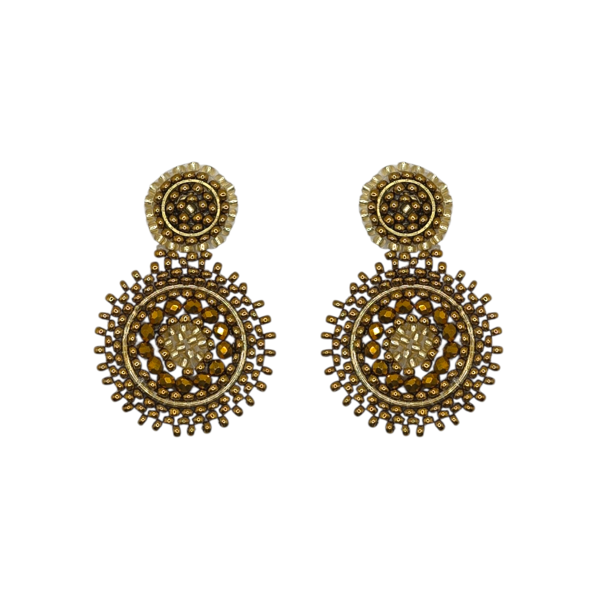 Beaded Circle Drop Earrings - Bronze