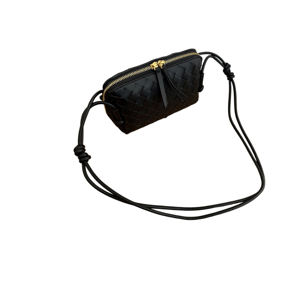 The Woven Leather Crossbody - Black