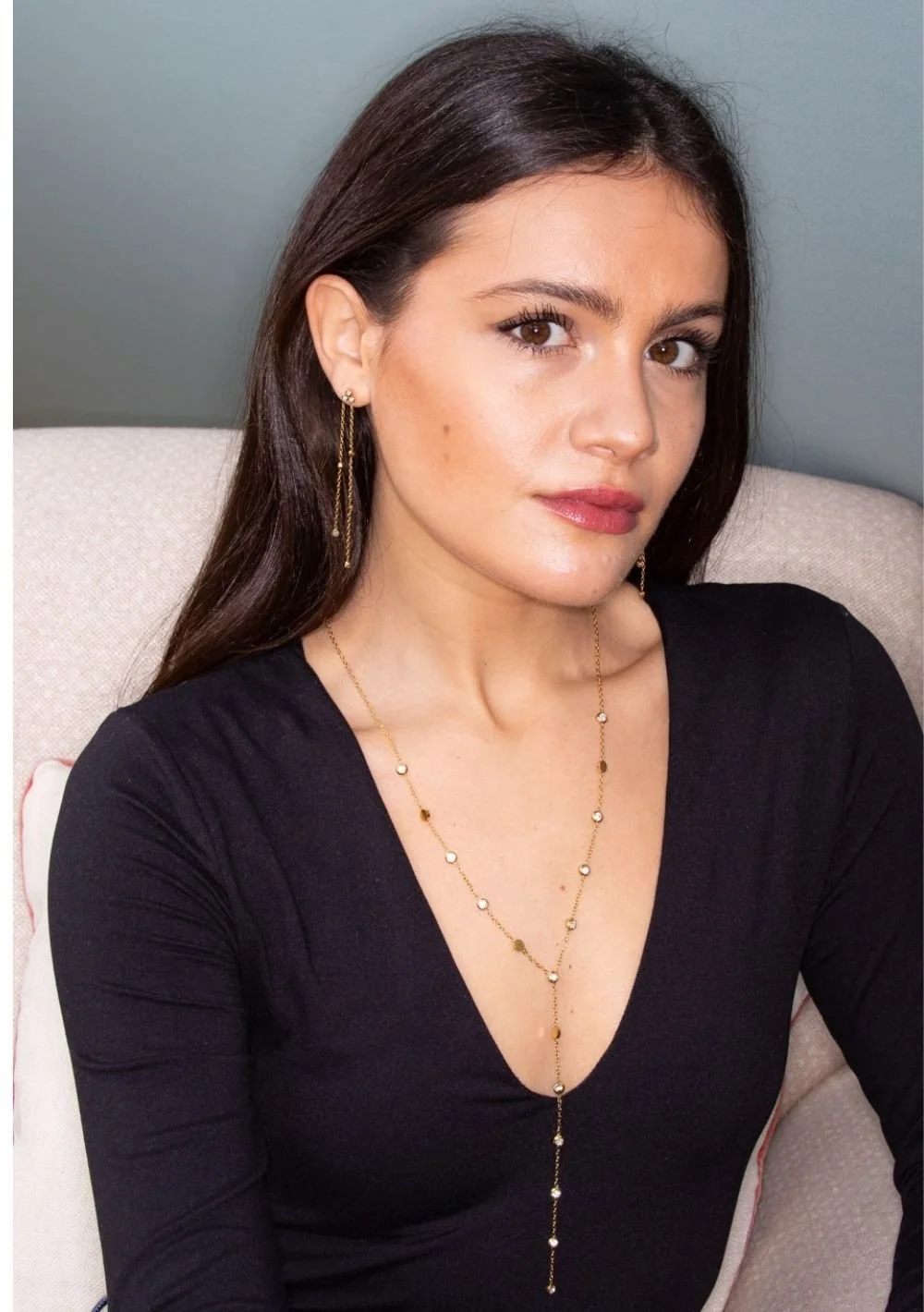 Double Chain Sparkle Drop Earrings