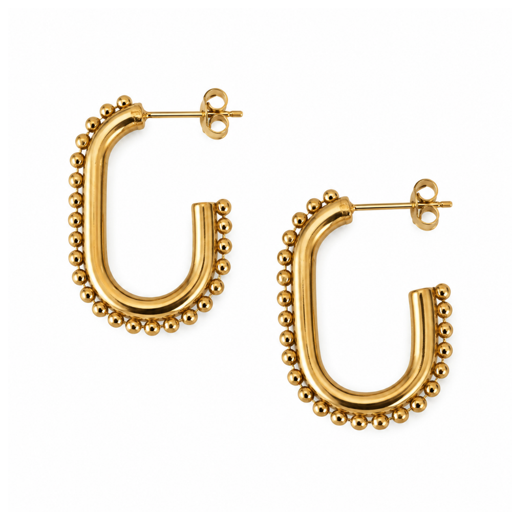 Oval Hoop Bobble Earrings