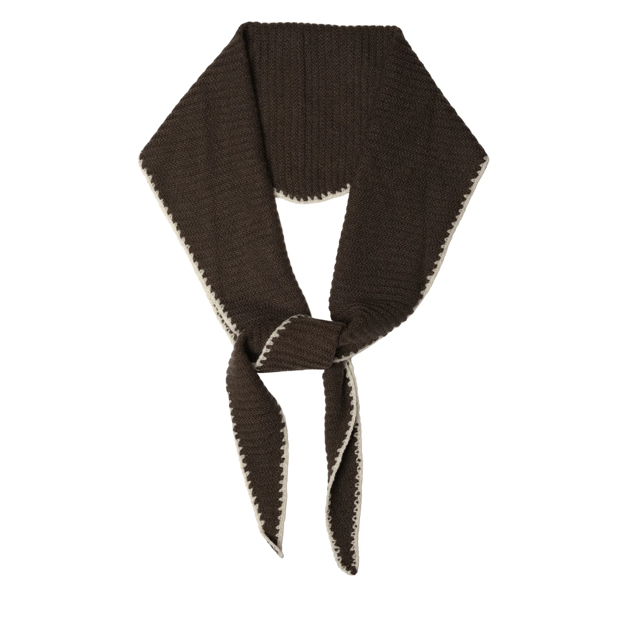 Stitch Edge Cashmere Diamond Skinny Scarf - Mole.