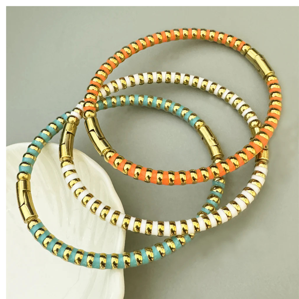 Enamel Stripe Bangle - Turquoise