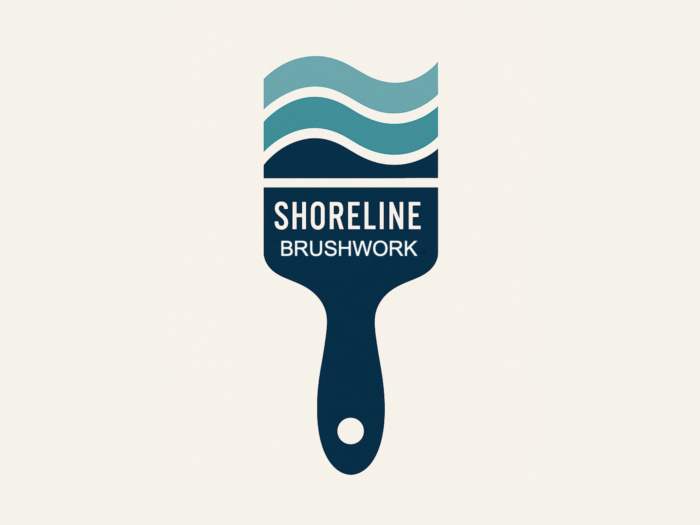 Logo for Shoreline Brushwork featuring a paintbrush with waves in shades of blue and the words 'SHORELINE BRUSHWORK' written on it.