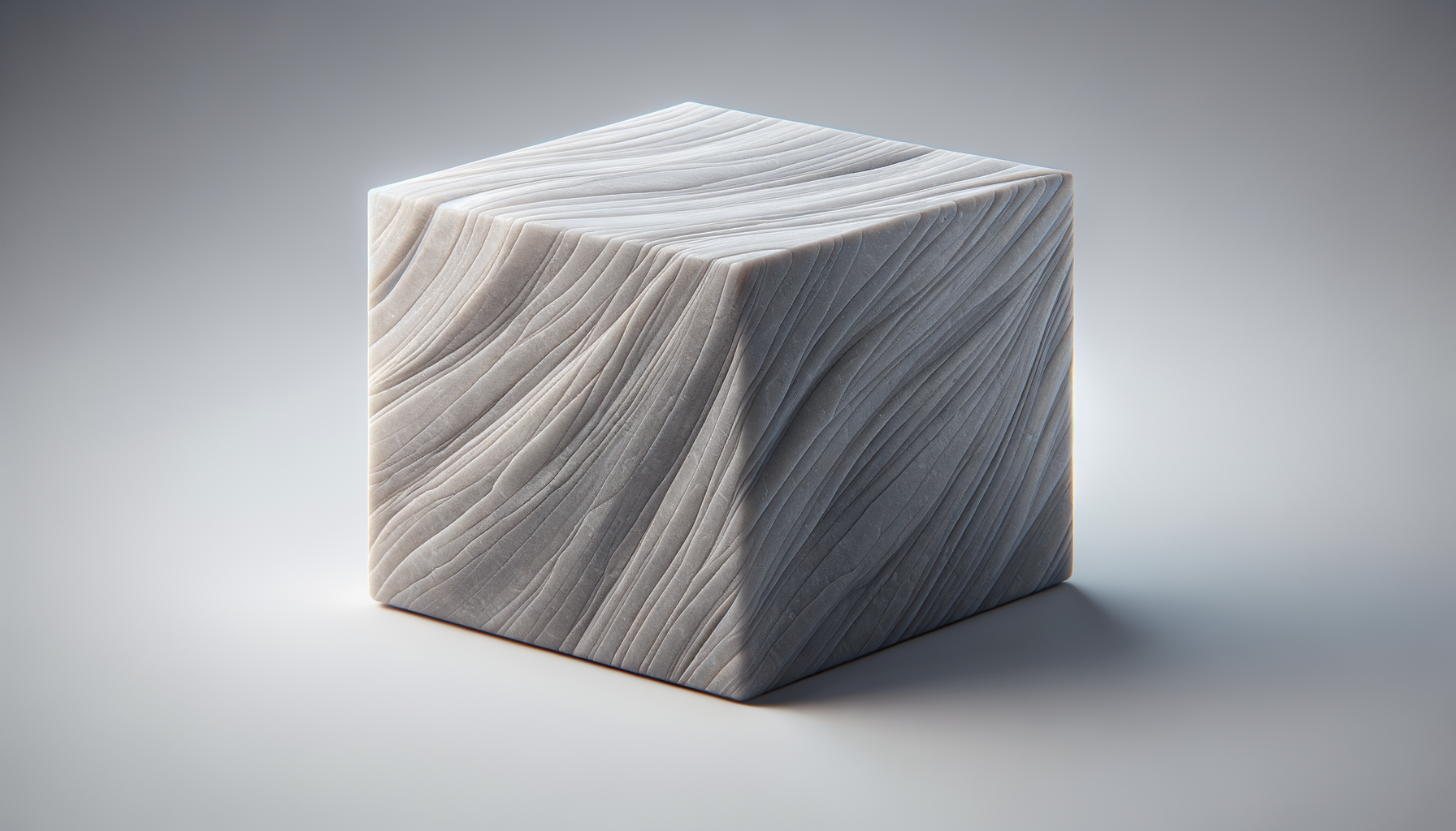 A 3D-rendered cube with a surface resembling layered, wavy gray marble.
