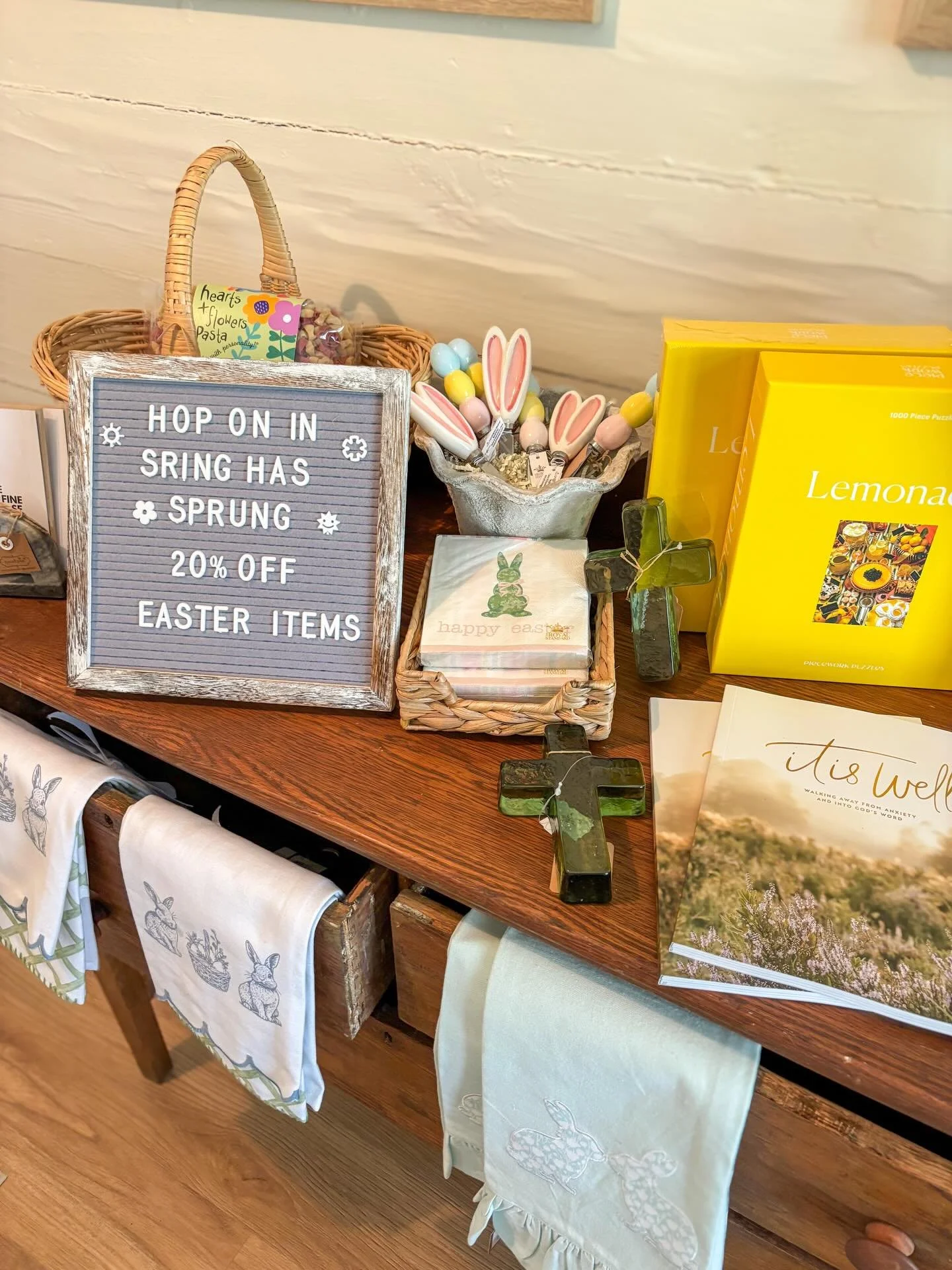 20% off ALL spring and Easter goodies! 

Thursday: 10-5
Friday: 10-5
Saturday: 10-4