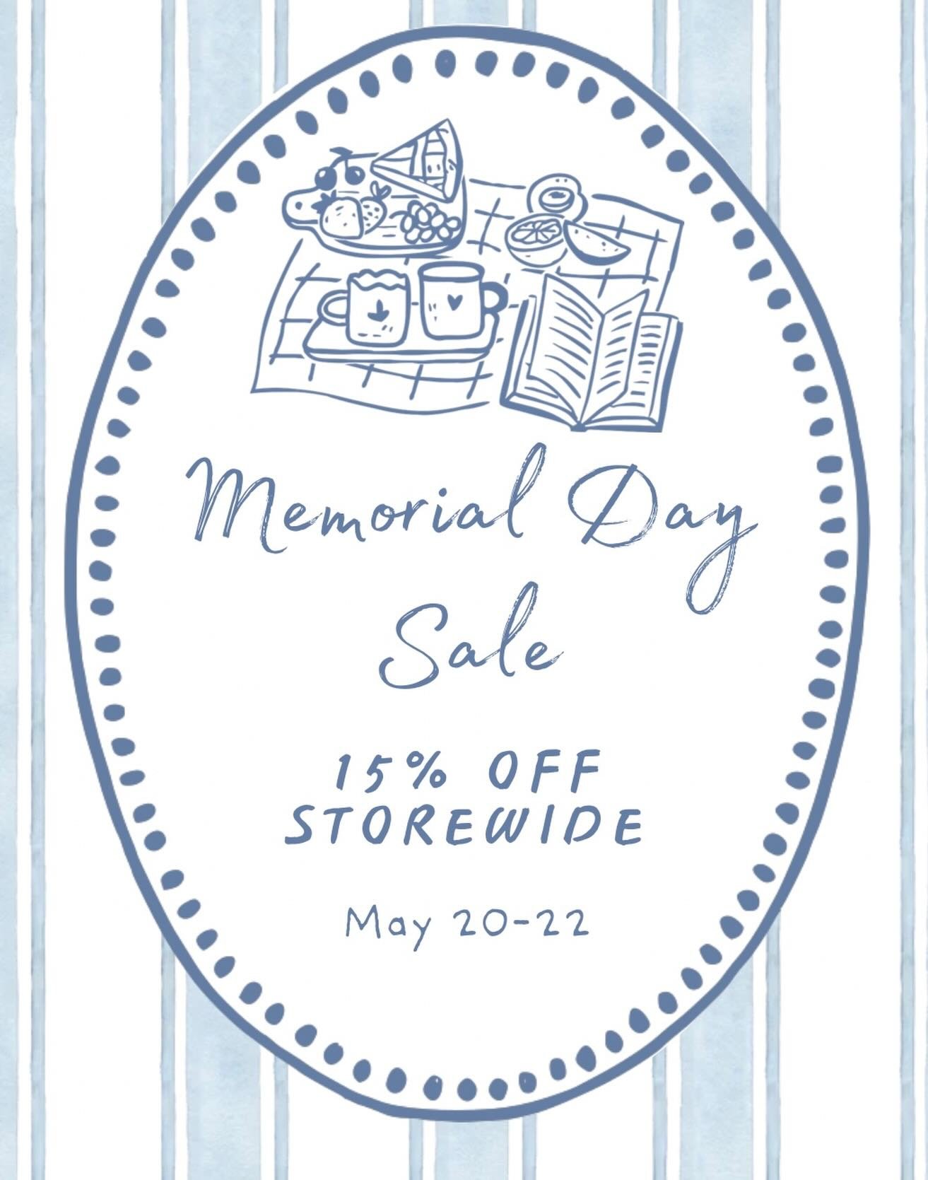 15% off STOREWIDE for Memorial Day! Come shop Wednesday-Friday of this week and snag your favorite items while the sale lasts 🩵❤️ 

#memorialdaysale #smallbusiness #thecottonrail