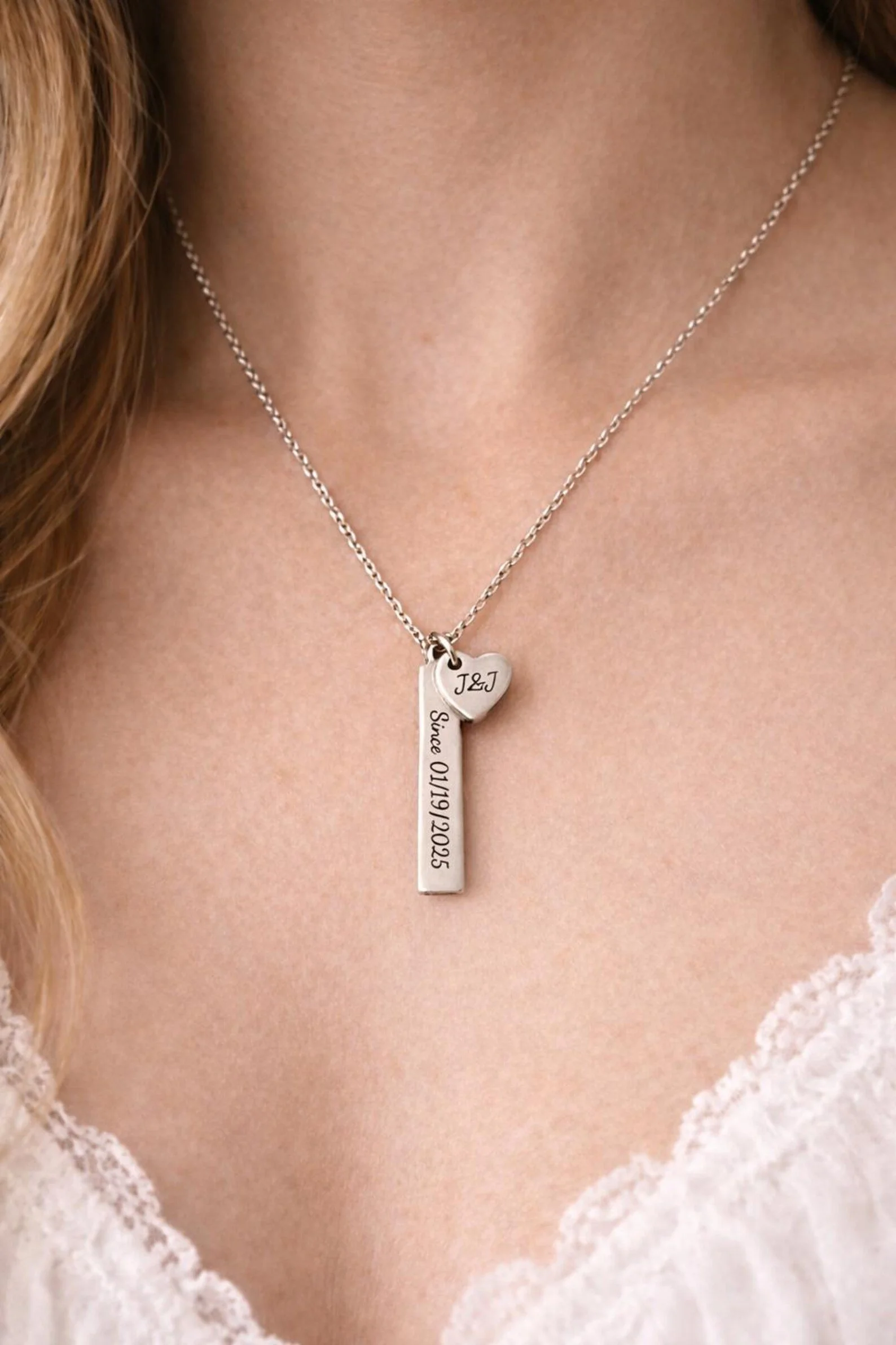 Personalized Heart Necklace with Initials and Anniversary Date