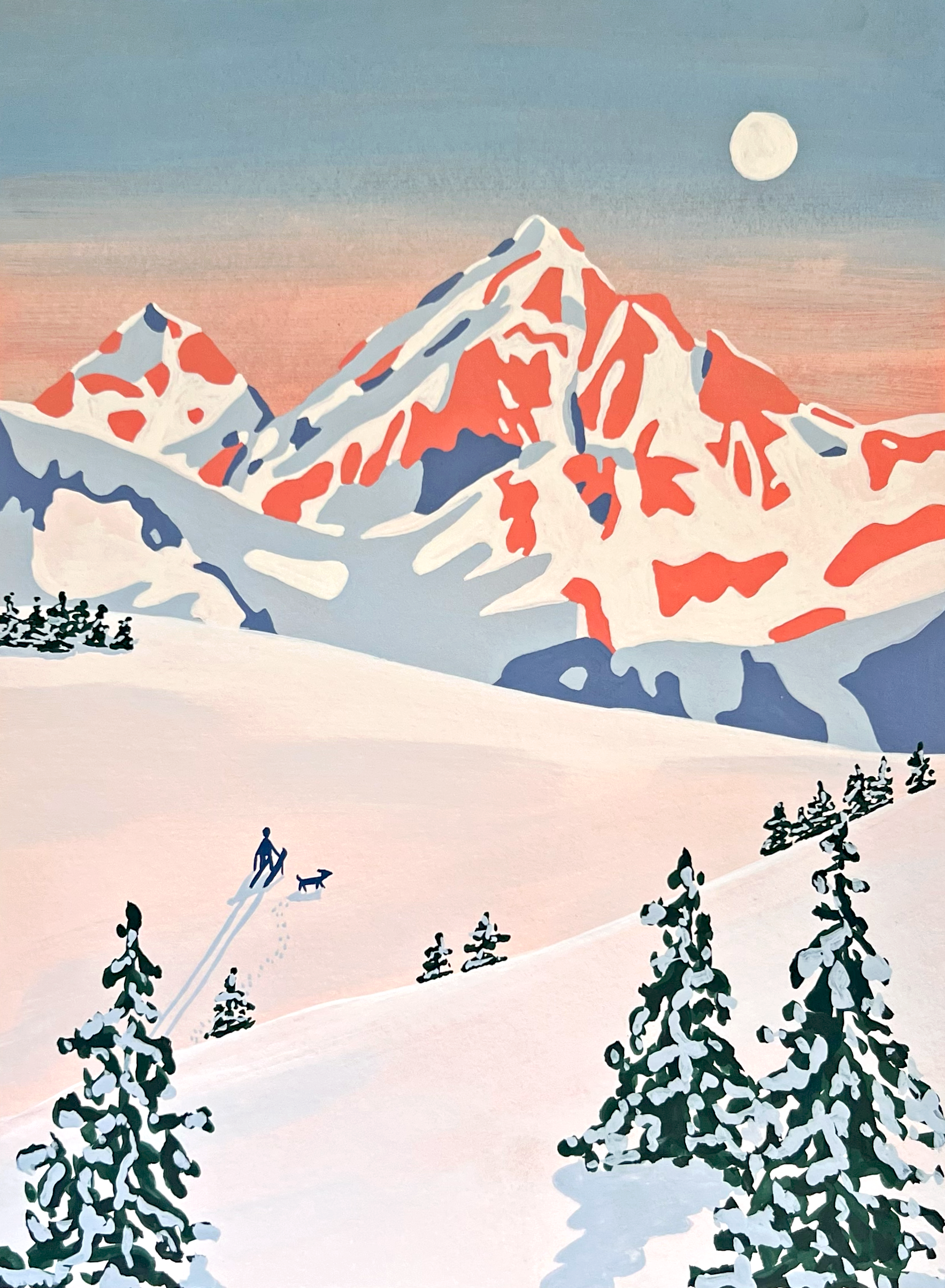 Alpenglow Backcountry Lap - Gouache on paper.