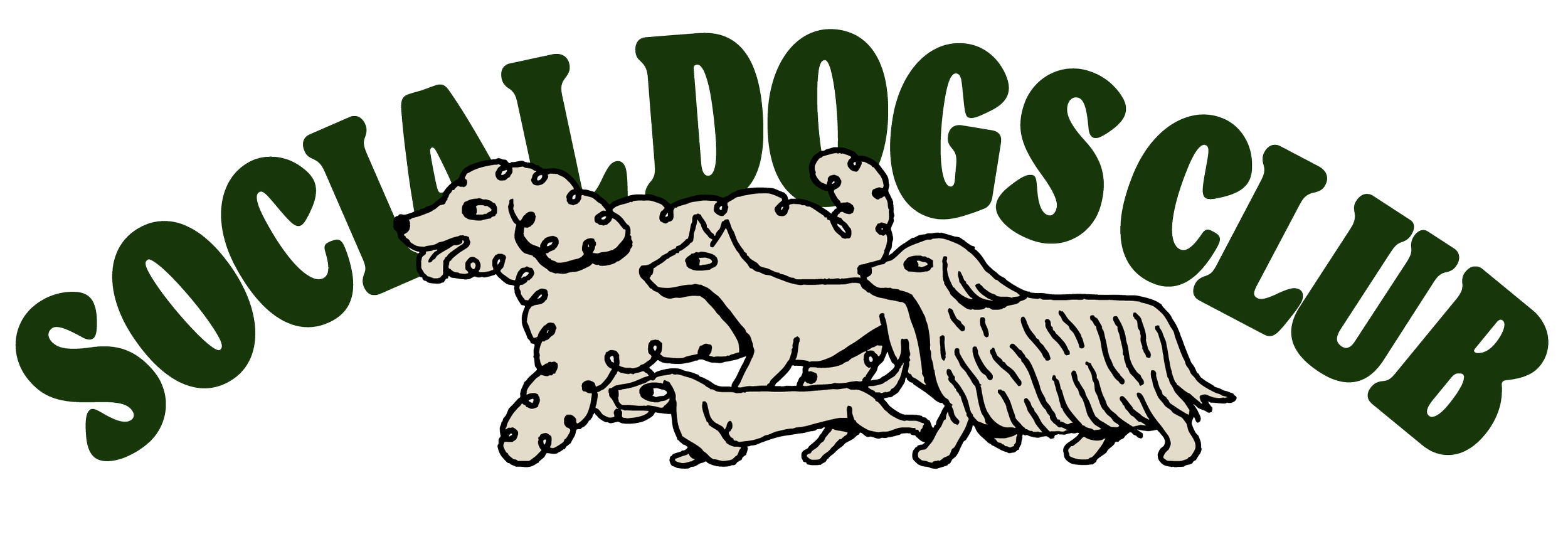Social Dogs Club logo - an illustration of four dogs trotting off-leash in front of the text reading "SOCIAL DOGS CLUBS"
