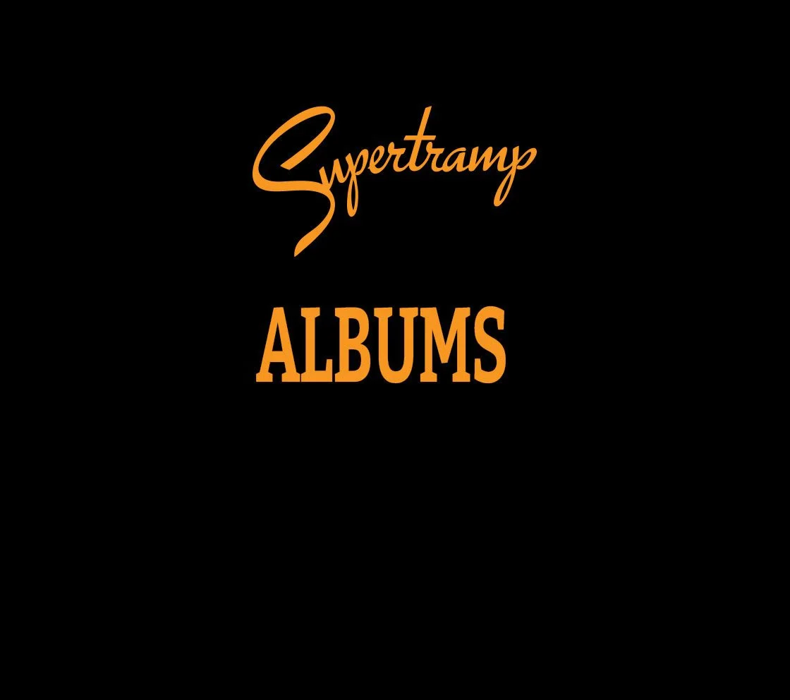 Cover of Supertramp albums with black background and orange text.