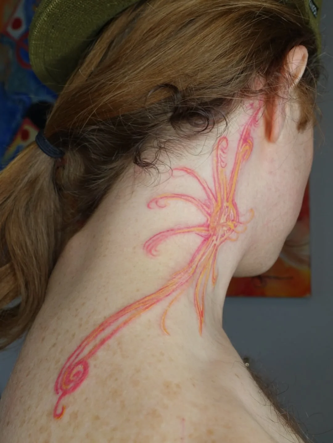 pink~yellow~white ink for tibs! thank you so much for getting this <3 
more neck tattoos please xx
#colourtattoo #londontattoo