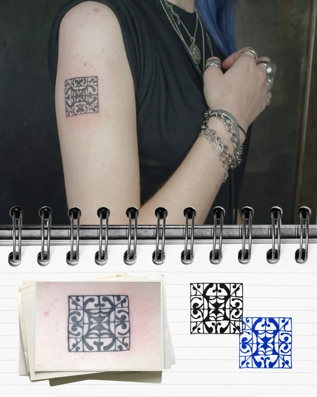 collaging 🥀 a hand-drawn tile, abstract dagger stencil, custom lettering and florals, a project i&rsquo;d love to ink 🌀
#londontattoo #digitalcollage #digitalart