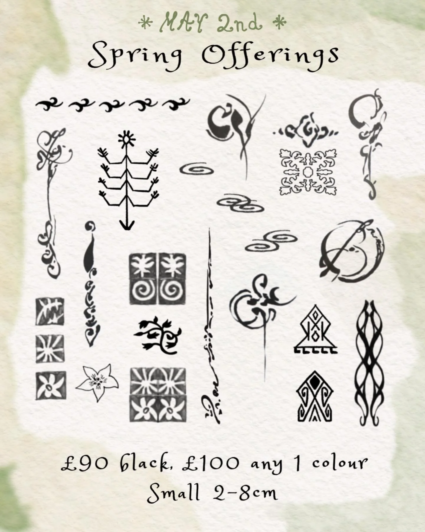 Weekend of tattoos at @yaba.ldn 1st, 2nd and 3rd of May 🌷
I&rsquo;ll be tattooing these gorgeous designs on the 2nd of May from 10am till 7pm. Fill in my booking form in bio to snatch yourself a spring tattoo at a reduced rate x
✨Small designs: &pou