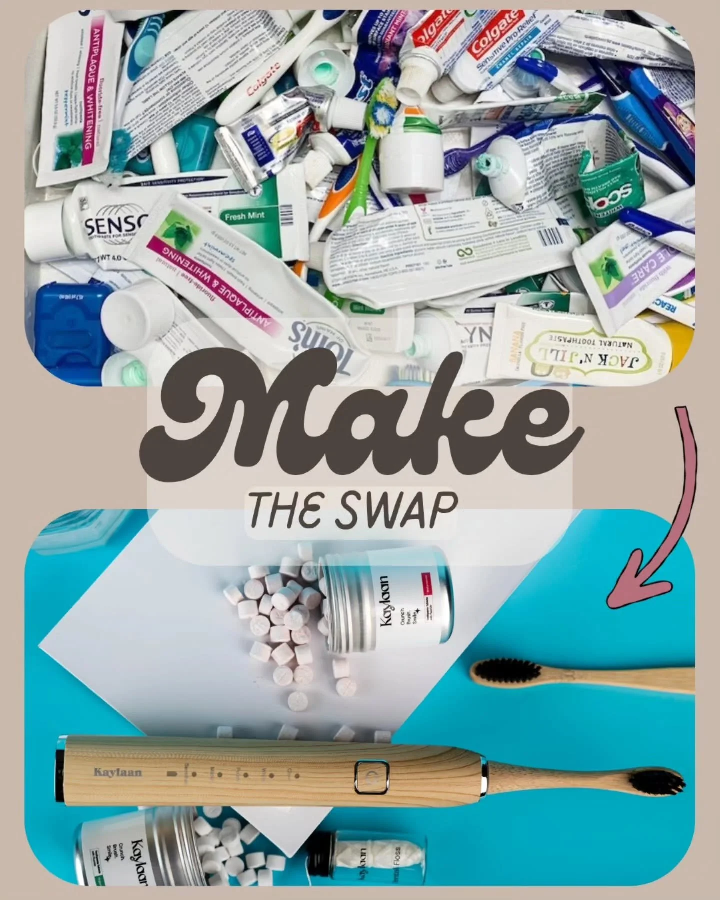 The average person uses 6 toothpaste tubes and 3 to 4 toothbrushes a year.

Most toothpaste tubes and toothbrushes aren't just wasteful pieces of plastic, they're mixed with synthetic and toxic materials.

Next time you need a new tube or brush, try 