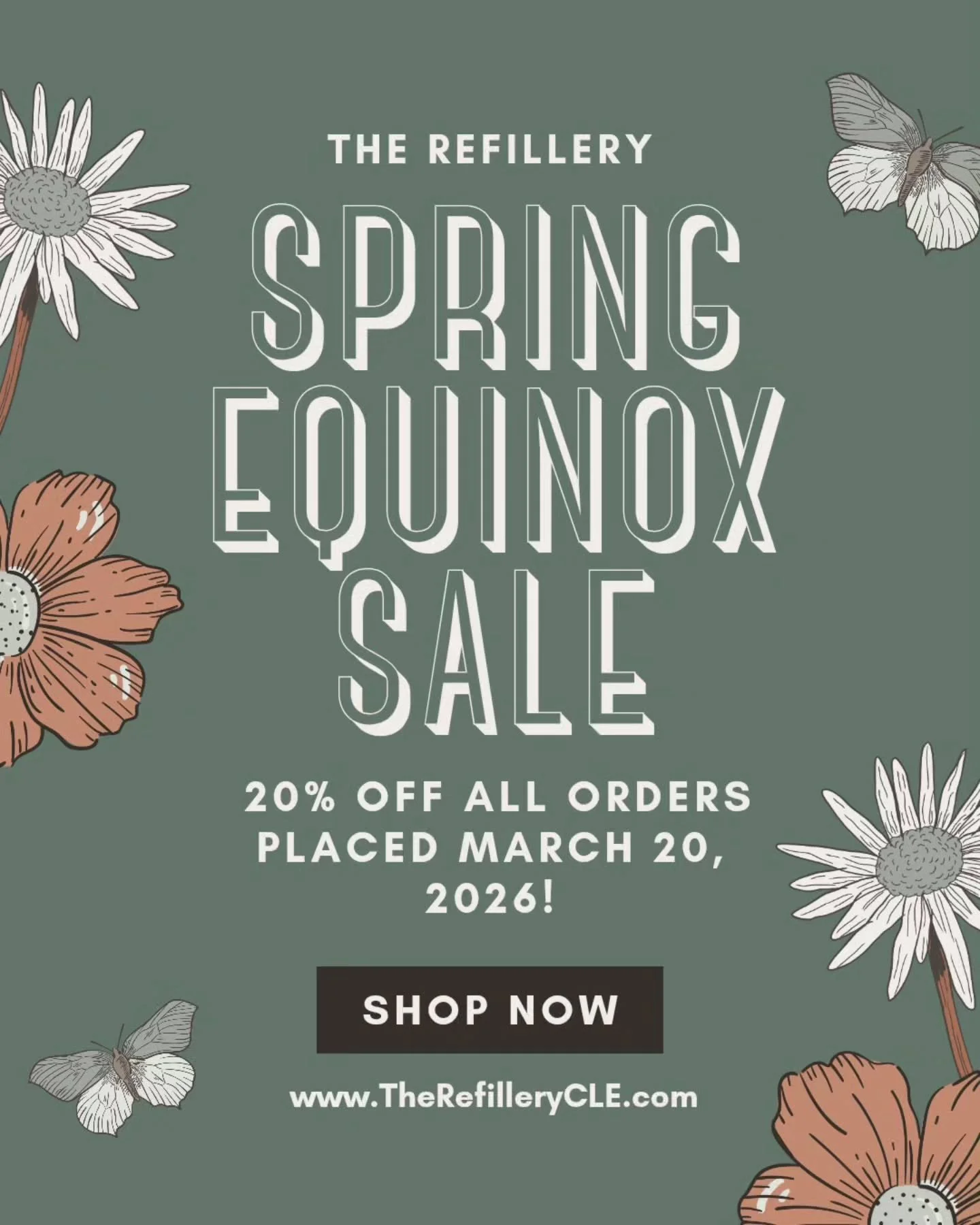 Celebrate the first day of spring with 20% off all orders placed Saturday, March 20, until 10 pm.

#ClevelandLocal #ShopLocal #RefillRevolution #Refill #SpringEquinox