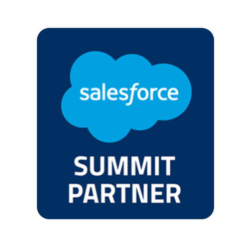 Salesforce Summit Partner badge featuring a blue cloud logo and white text
