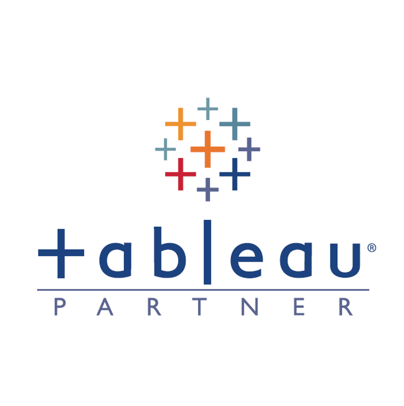Tableau Partner logo featuring a stylized cluster of colorful plus signs above the word 'tableau' and the smaller word 'partner' beneath it.