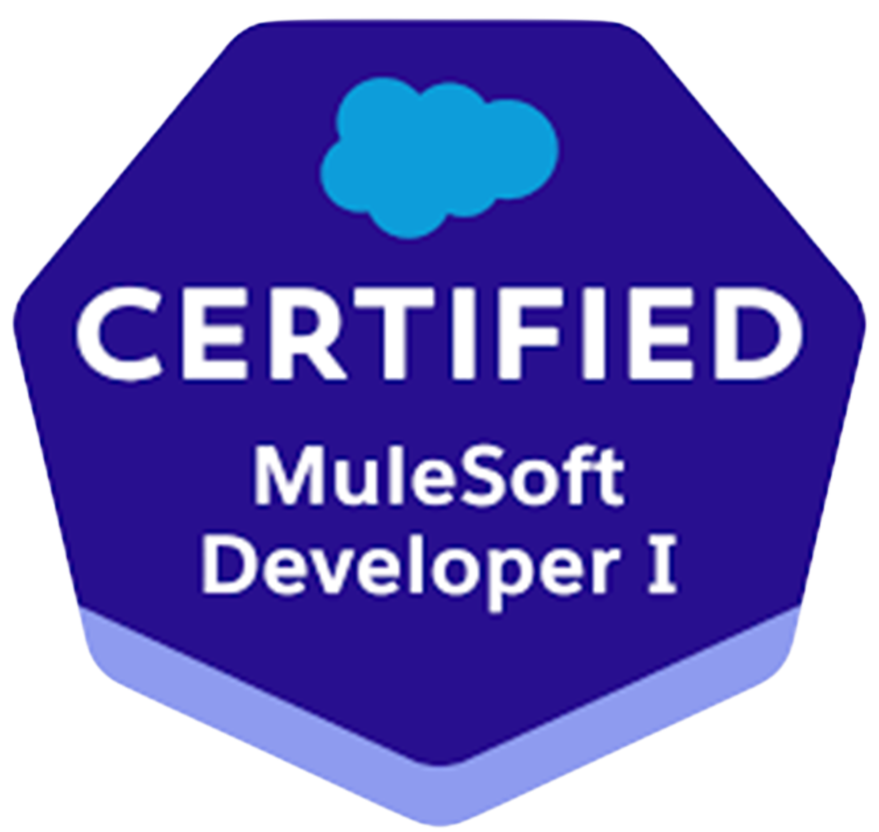 A badge with a blue background and a cloud icon, indicating certification as a Mulesoft Developer I.