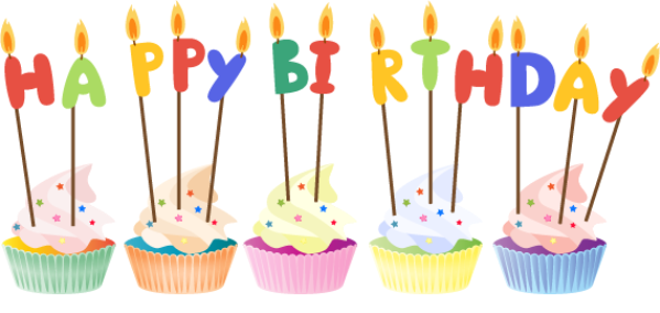 A row of five gourmet birthday cupcakes featuring chocolate and vanilla cake with thick white frosting, topped with colorful star-shaped sprinkles and individual "Happy Birthday" candles.