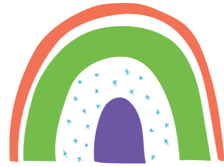 Purple, blue, green and orange rainbow.