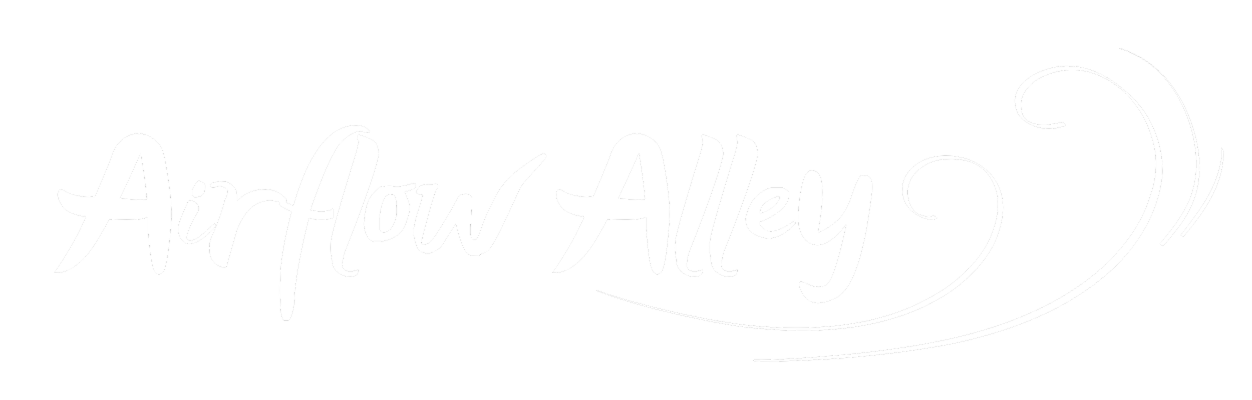 White handwritten-style text reads 'Airflow Alley' on a black background with white swirl accents.