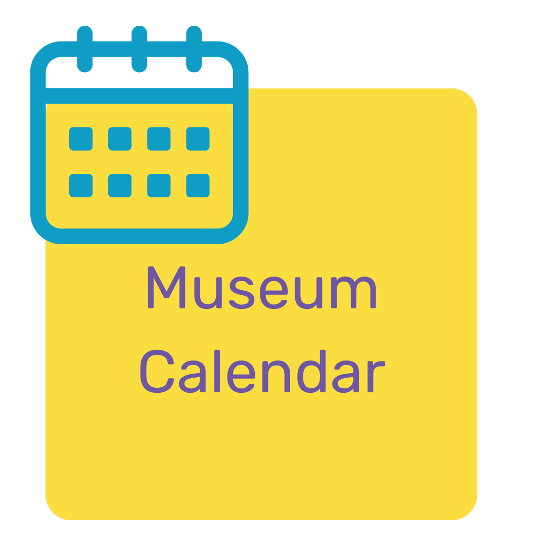 A digital icon of a calendar with a yellow background and a blue outline, accompanied by the text "Museum Calendar" in purple.