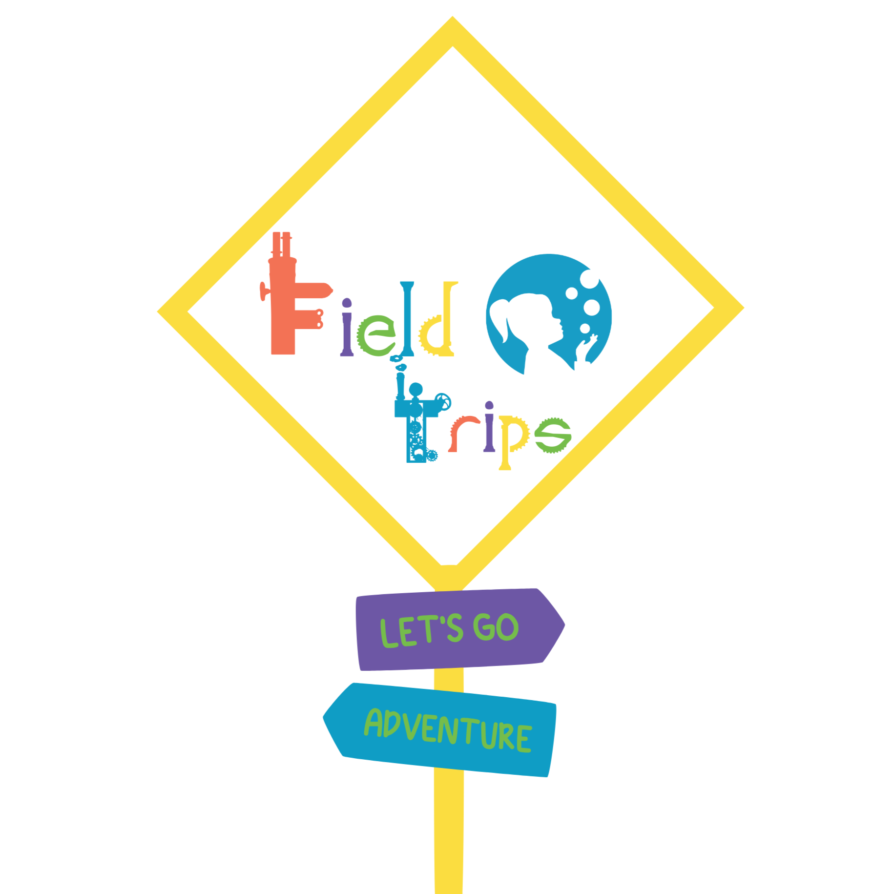 Crossroads sign illustration reads "Field Trips” with arrows pointing to different paths for STEAM exploration.