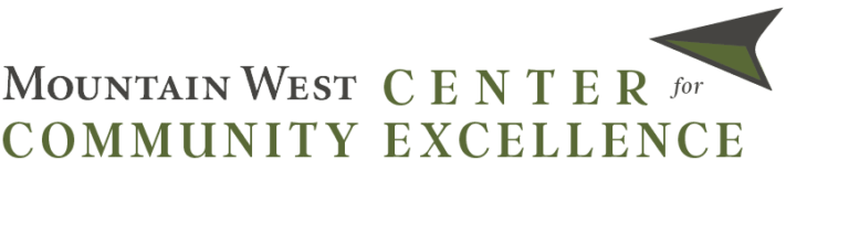 Logo for Mountain West Center for Community Excellence with a green arrow icon.