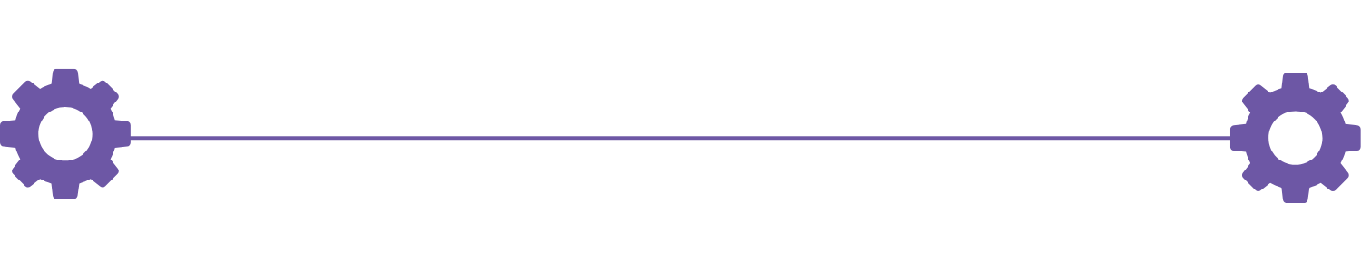A digital interface showing two purple gear icons connected by a horizontal line.
