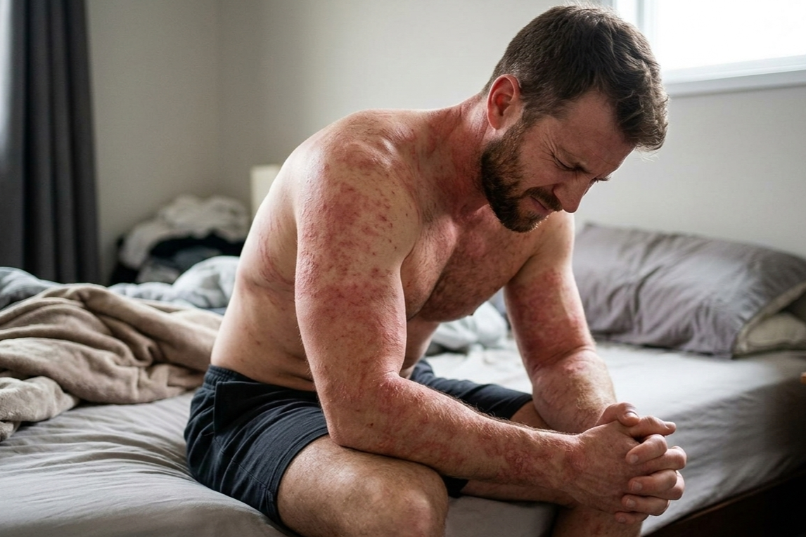 A young man suffering from eczema